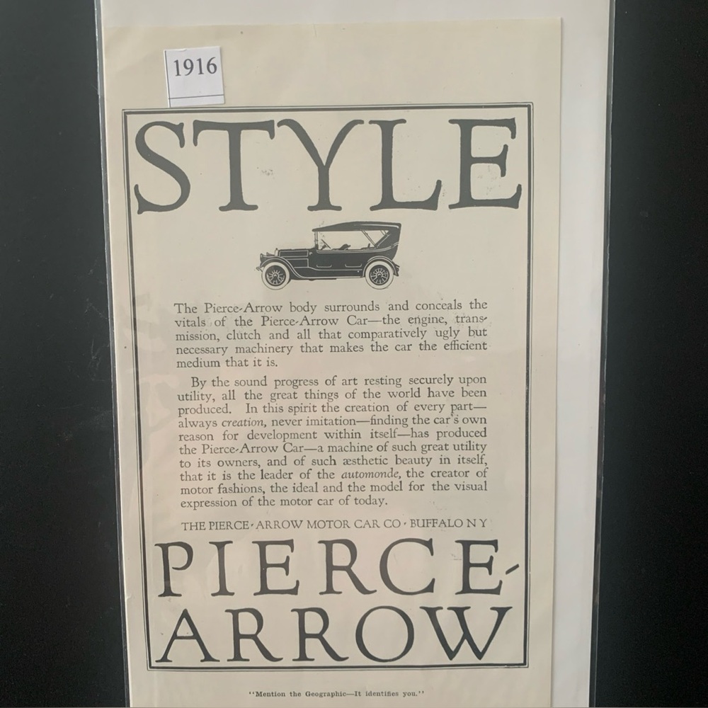 Vintage 1916 Pierce Arrow Motor Car Buffalo NY Style Ad Advertisement